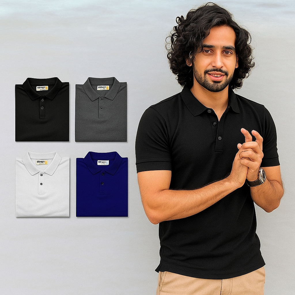 Poly Matte Solid Half Sleeves Mens Polo T-Shirt Pack Of 4